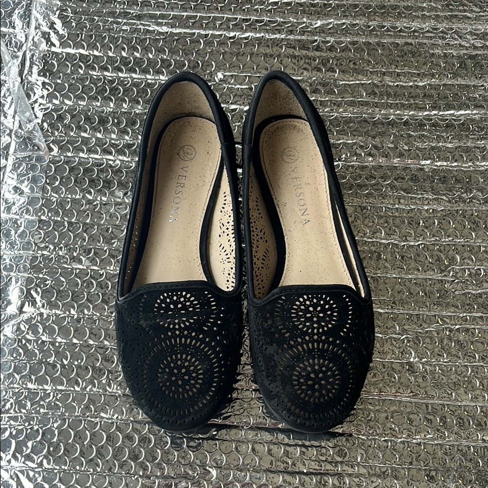 Versona Black Flats with Embellished Toe